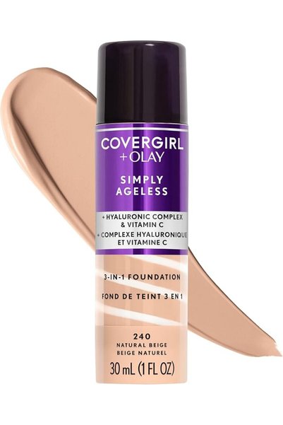 covergirl & كريم أساس سائل 3 في 1 من أولاي سيمبلي إيجليس، بتركيبة مطفية، مع ح...
