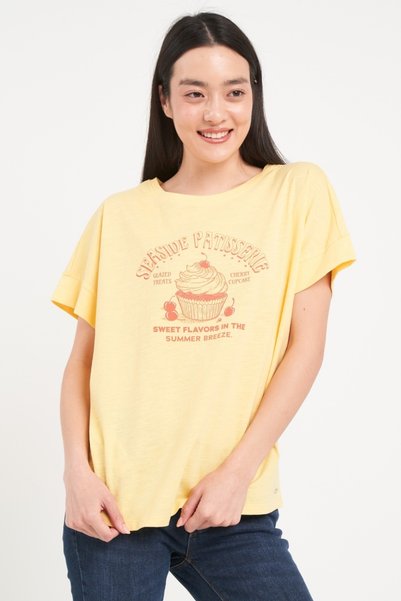 Timeout - Tricou dama de culoare uniforma cu imprimeu grafic