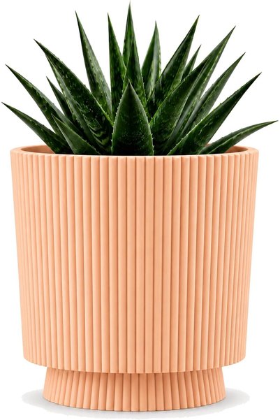 Generic Small Ribbed Planter with Twist-Lock Drip Tray, Modern Indoor Pot for...