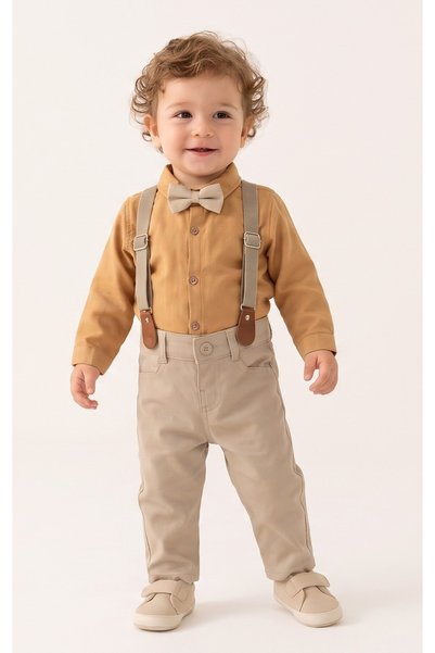 genybaby 4-Piece Stylish Outfit Set for Baby Boys: Shirt with Bow Tie and Pants