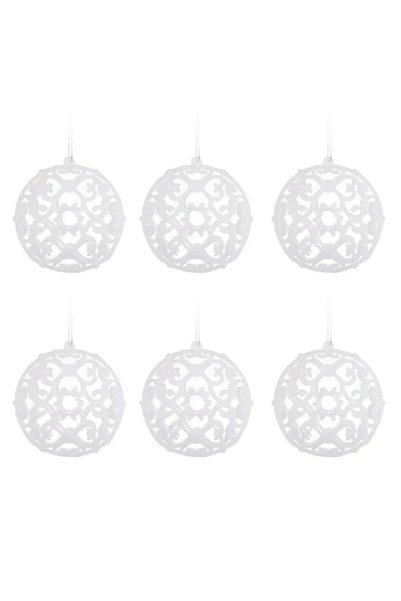 ANTBRO Set de 6 ornamente de Crăciun albe iridescente cu model perforat și sc...