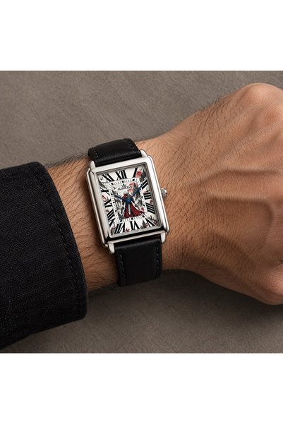 ALSULTAN WATCH ساعة دانتي – تصميم مستوحى من Devil May Cry – ساعة يد مستطيلة بإطار فضي وسوار أسود