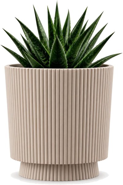 Generic Small Ribbed Planter with Twist-Lock Drip Tray, Modern Indoor Pot for...