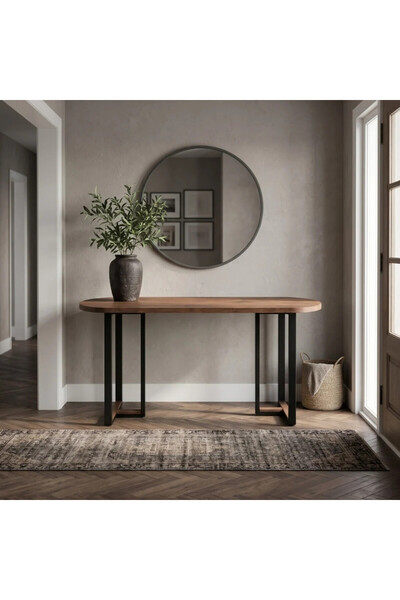 Generic Brand طاولة كونسول من خشب وحديد بتصميم بيضاوي أنيق ــ بني ــ 120×35×80سم