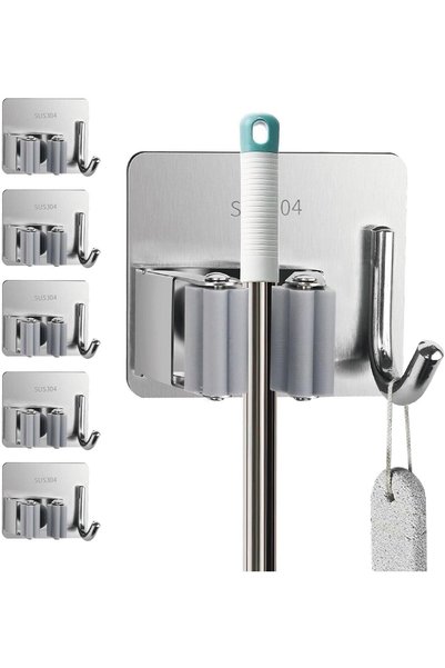 Generic Mop Broom Holder,5 Pack Stainless Steel Mop and Broom Gripper with Ho...