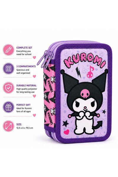 VARENTIS Penar Kuromi cu trei compartimente, lila, 3 compartimente, 18 creioa...