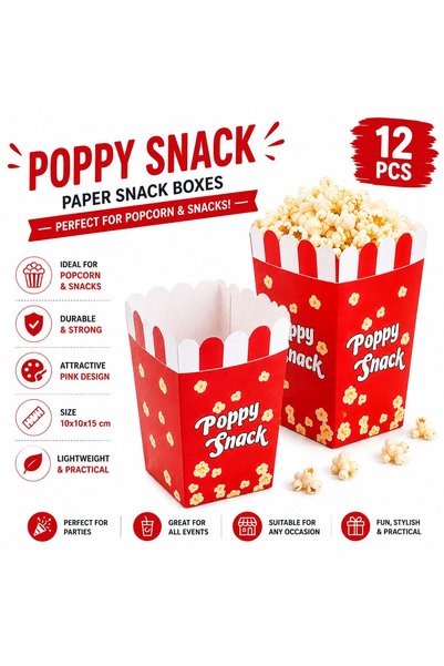 VARENTIS Set de 12 cutii de hârtie pentru popcorn și gustări, Red Poppy Snack...