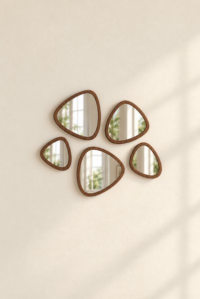 LAZERRA HOME 5’li Gümüş Aynalı Pleksi MDF Duvar Dekoru – Modern Dekoratif Ayn...