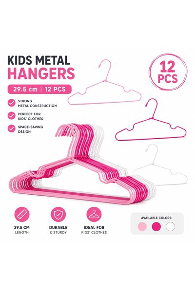 VARENTIS Set de 12 umerașe metalice pentru copii, 29,5 cm, alb, roz și fucsia...