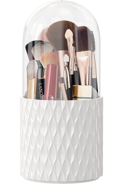 AQUAFALCON Rotating Acrylic Makeup Brush Holder with Lid for Vanity,Bathroom,...