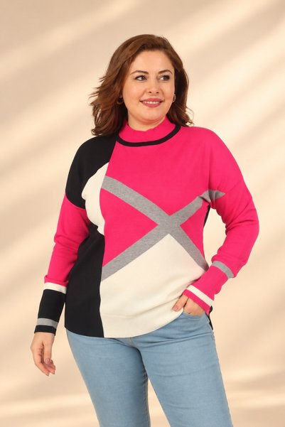 By Saygı Bluză din tricot de viscoză pentru femei, cu imprimeu geometric și c...