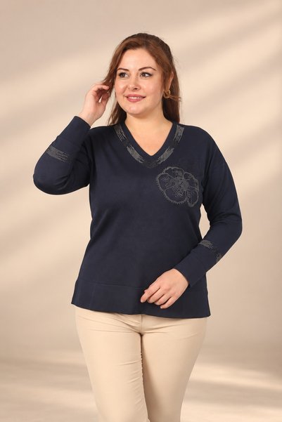 By Saygı Women's V-Neck Blouse embellished with stones on the front and with ...