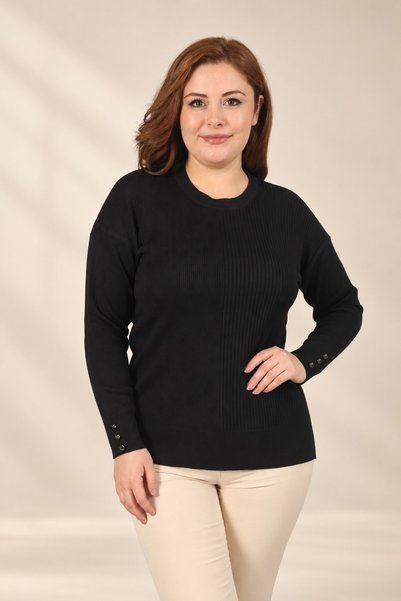 By Saygı Women's Full-Length Corded Fabric Oversized Plus-Size Knit Tunic Blo...