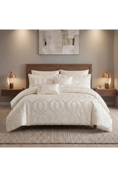 Generic Brand Arena Summer Double Luxury Jacquard Off White 8 Piece Bedding Set