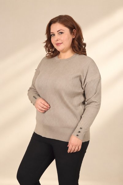 By Saygı Women's Full-Length Corded Fabric Oversized Plus-Size Knit Tunic Blo...