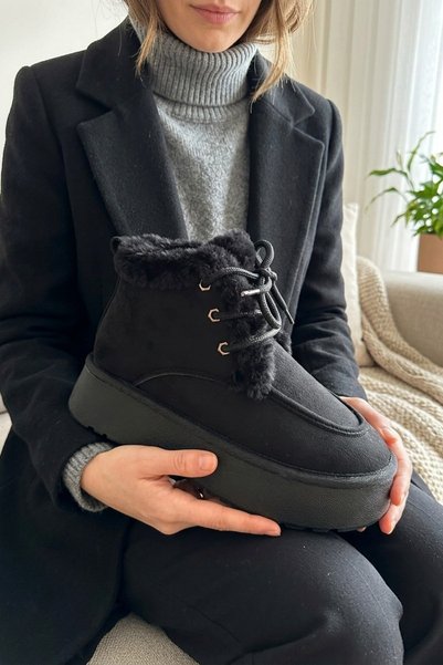 Zerenyus ZRT04MK08 Premium Black Suede 5 cm thick sole Winter Lace-Up Boot wi...