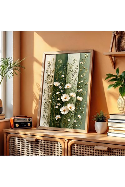 alphobitasarım Decor de perete modern cu flori de margaretă și salvie verde