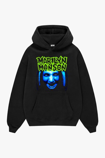 Sekizbiraltı M. Manson Printed Black Oversized Unisex Hoodie