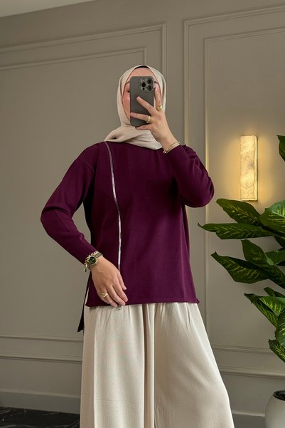 Suede Style 44440 - Pulover lung de damă, tricotat, elegant și confortabil, c...