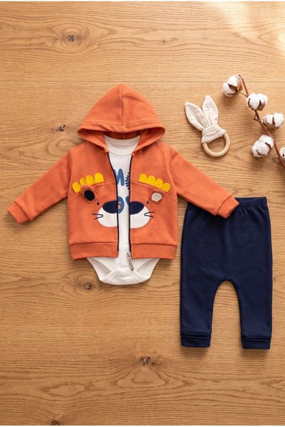 ZEYNUKO Boys' Lion-Print Bodysuit 3-Piece Baby Set—6/9/12-Month Baby Clothes