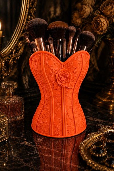 Belupa Decorative Organizer for Makeup Brushes with Rose and Lace Motifs