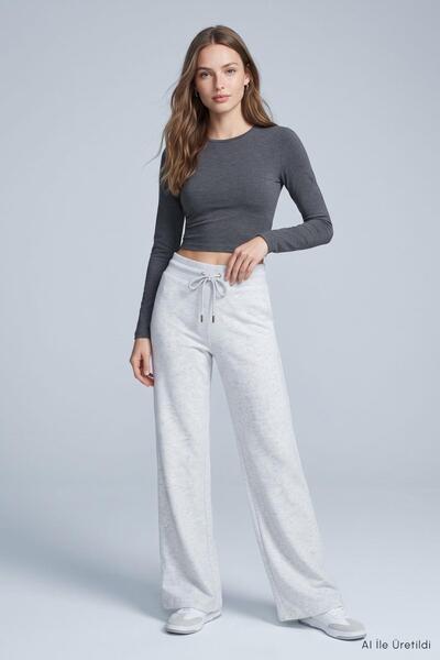 Rays Adjustable Elastic-Waist Wide-Leg Sweatpants 1124 Heather Gray