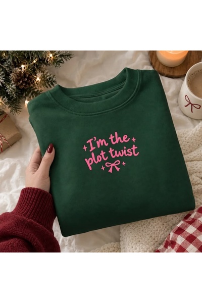 Vordevia "I’m the Plot Twist" Printed Cotton 3-Ply Brushed Inside Crew Neck O...