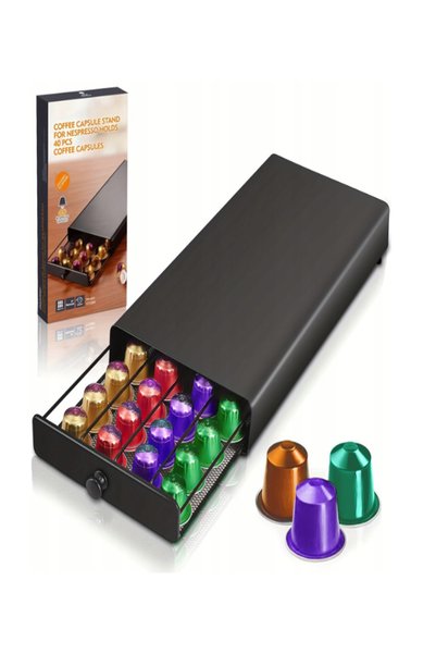 Att Organizator capsule cafea, 40 capsule, design vintage, negru, 38x18x6cm,ATT