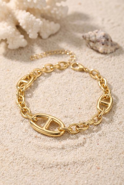Eldenör Gold-Toned Rice-Link Sailor Chain Women's Bracelet - Lisinya LSELDR06