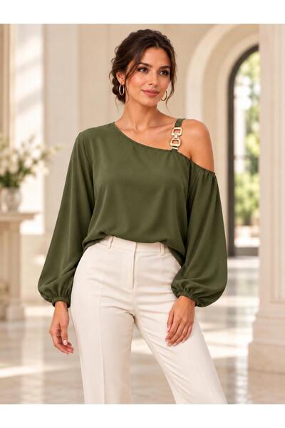 AbiyeSultan Women's Stylish Blouse with Buckle Strap Detail and Asymmetrical ...