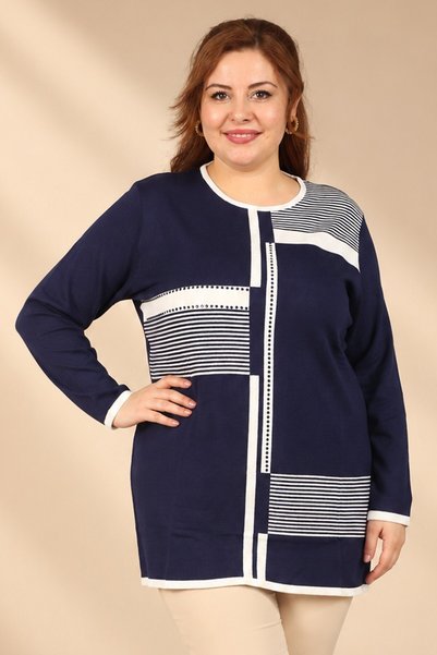 By Saygı Women's Beaded, Striped Pattern, Block-Print Plus-Size Viscose Knit ...