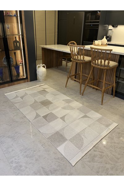 MaVaux Varel Geometrik Desenli Halı, Modern Salon ve Oturma Odası Halısı, İnce Düz Dokuma Kilim, Antre, Mutfak ve Yatak Odası İçin Dekoratif Zemin Halısı, Kolay Kullanımlı Kaydırmaz Taban