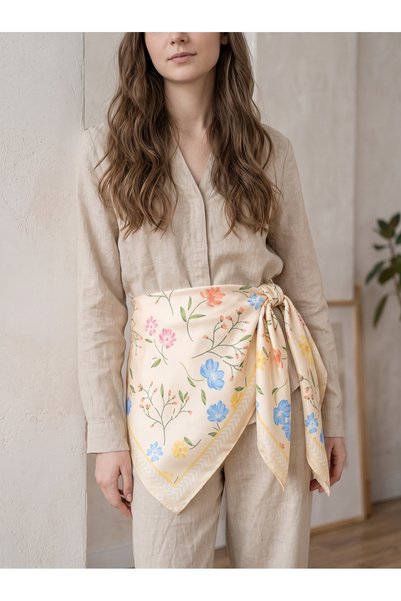 Sultan İpek Floral Print Scarf / Bandana / Shawl 90x90 cm