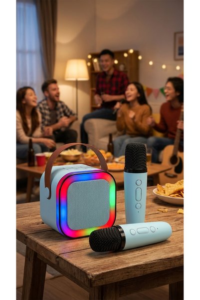 Generic Brand Set Karaoke cu Boxa Difuzor si 2 Microfoane Wireless