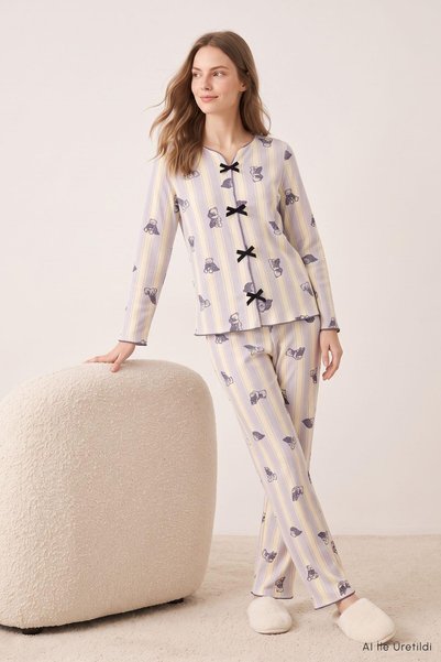 Rays Set de pijamale cu model de ursuleț în dungi 0107 Gri