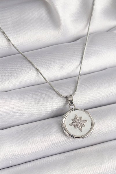Skygo 316L Steel Silver Color Chain White Pearlescent Zircon Stone Star Engra...