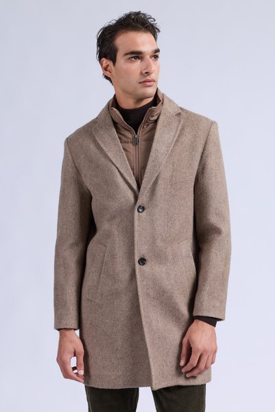 Hatemoğlu Vizon Slim Fit Ceket Yaka Kaşe Palto