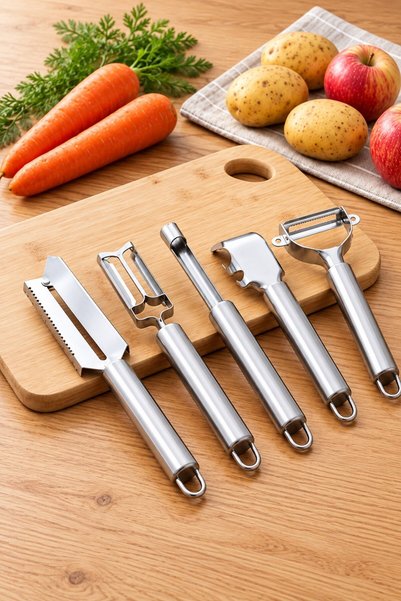 Hombak ® 5-Piece Metal Kitchen Prep Set, Vegetable and Fruit Peeler, Knife, a...