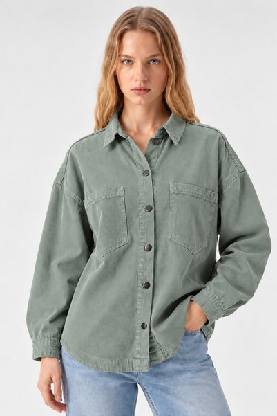 COMBİNE MİCHAİL Women's Oversized Khaki Shirt Jacket with Pockets