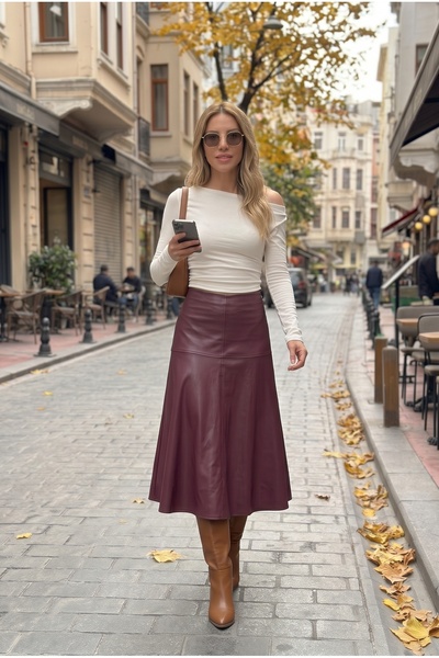 winmoda Φούστα από κομμάτια δέρματος / Φούστα κλόσ από συνθετικό δέρμα, συνολ...