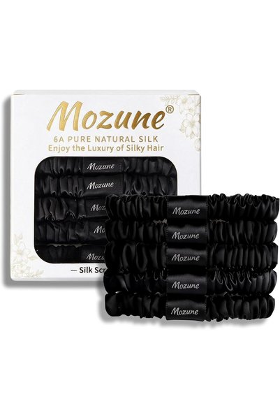 Mozune 5Pcs Pure Silk Hair Scrunchies, 100% Mulberry Silk 22-Momme, Soft Skin...