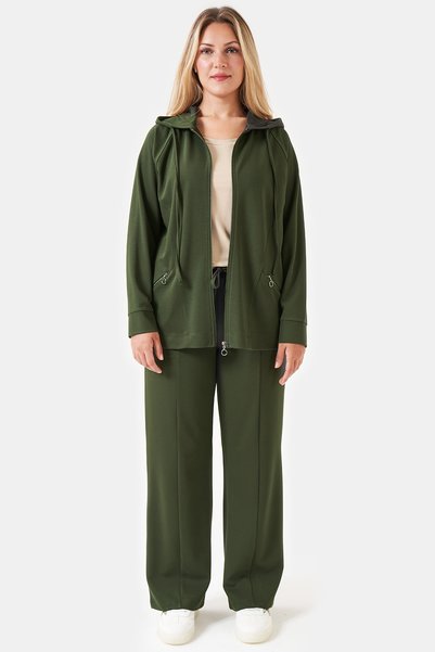 TOLGA SARAÇOĞLU 30251TS Khaki Elastic Waistband Relaxed-Fit Straight-Leg Knit...