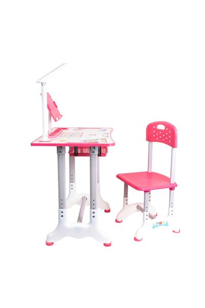 FOXMAG24 Set birou și scaun pentru copii cu lampă LED, înălțime reglabilă, roz