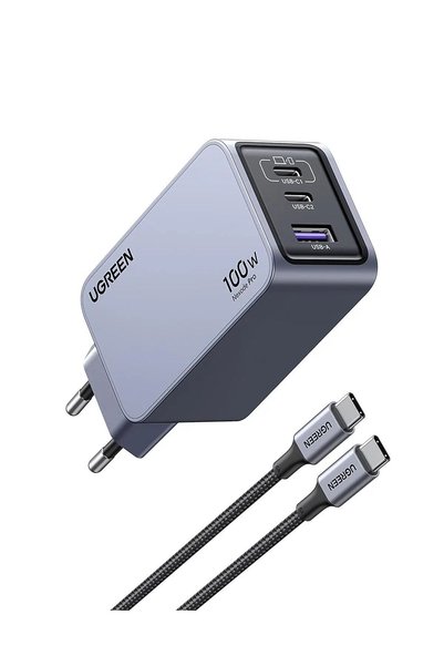 Ugreen Nexode Pro 100W GaN Hızlı Şarj Cihazı Type-C QC PD 2xUSB-C 1xUSB-A 1.5...
