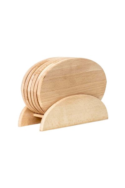FOXMAG24 Set de 6 tocătoare ovale din lemn de fag cu suport, 24x15 cm, bej