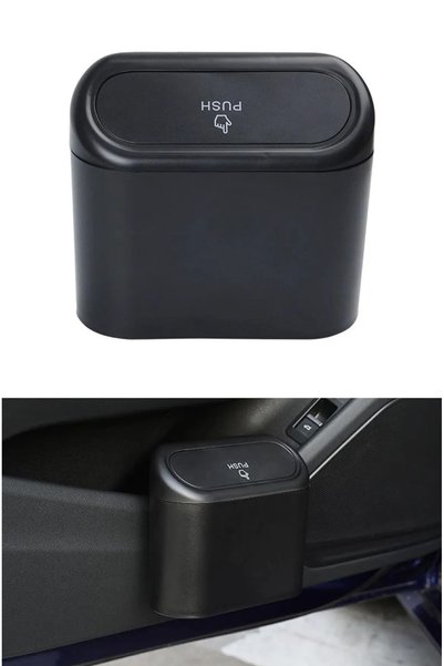 THREESTEP Car Trash Can Black Portable Car Interior Portable Lid Organizer Du...