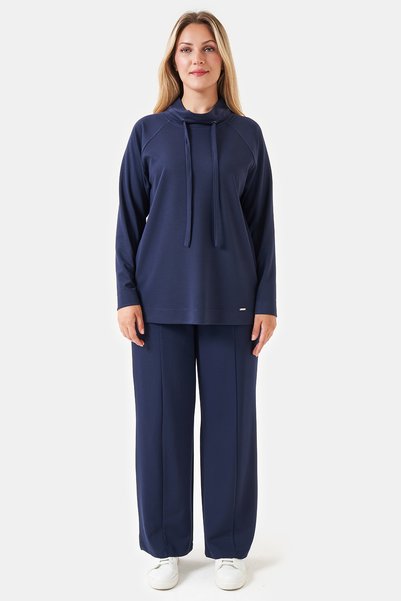 TOLGA SARAÇOĞLU 30251TS NAVY BLUE ELASTIC-WAISTED LOOSE-FIT STRAIGHT-LEG KNIT...