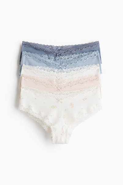 H&M 5'li Pamuklu ve Dantelli Hipster Külot
