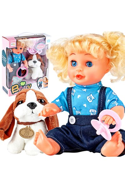 MalPlay Blonde girl doll with puppy, 30 cm, 3 years+