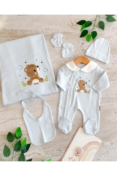 hümabebe 5-Piece Newborn Set with a Cute Brown Teddy Bear Print and a Merceri...